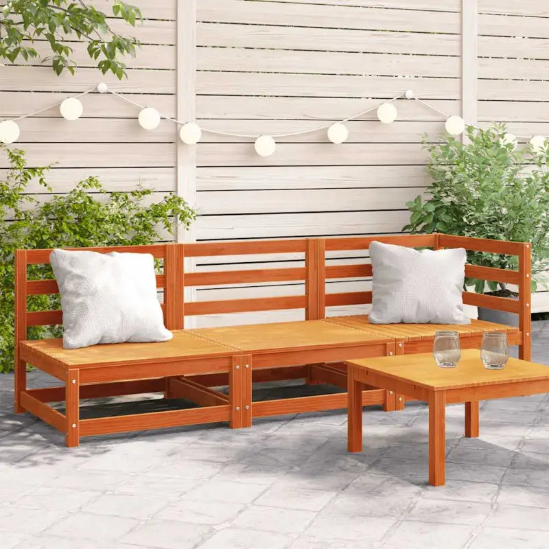 Modulaire houten tuinbank van massief grenenhout voor gezellige tuinen - Bruingrenen / 1 / hoek + 2x stoel - Modulaire