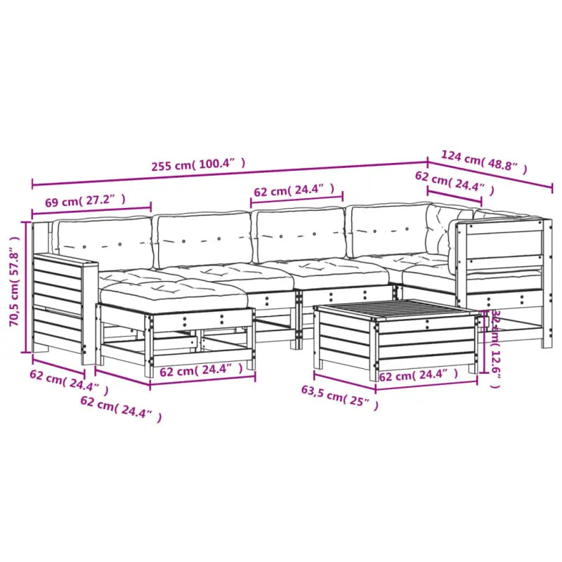 Modulaire loungeset van geïmpregneerd grenenhout voor tuin en terras - Tuinsets