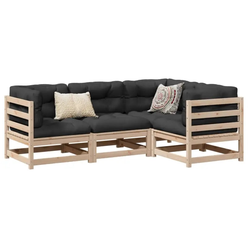 Modulaire loungeset van massief grenenhout met hoogte rugleuning - Natuurlijk grenenhout / Nee - Tuinsets