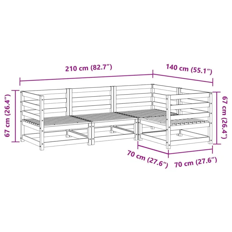 Modulaire loungeset van massief grenenhout met hoogte rugleuning - Tuinsets