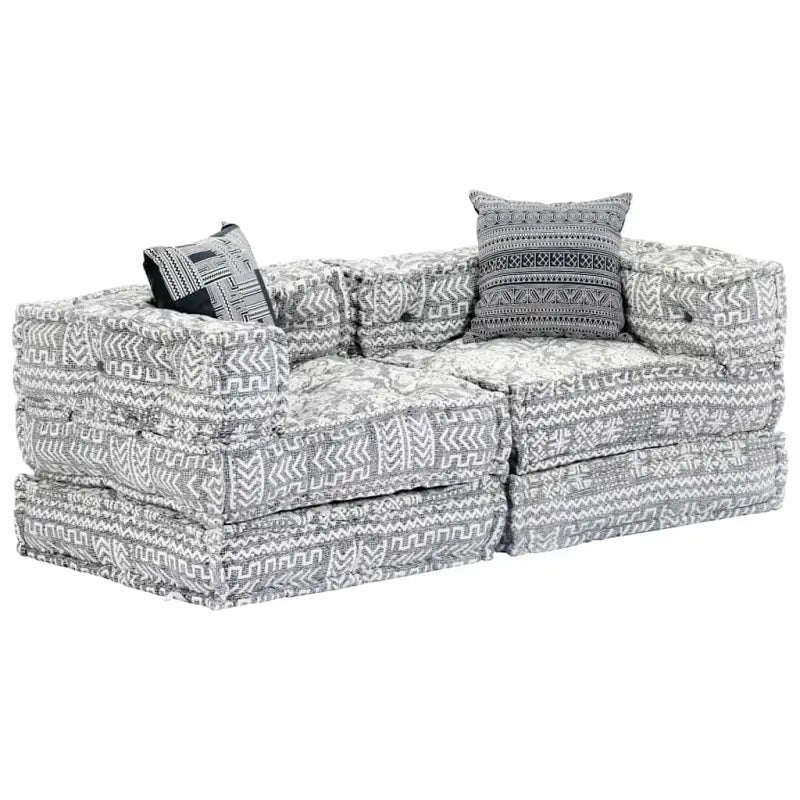 Modulaire poef met patchwork ontwerp voor exotische interieurstijl - Lichtgrijs / 1 / Tweezitsbank met rugleuning