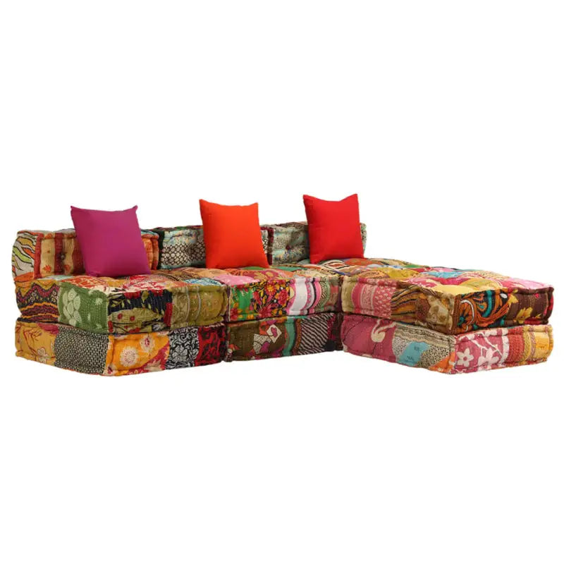 Modulaire poef met patchwork ontwerp voor exotische interieurstijl - Patchwork / 1 / Driezitsbank met rugleuning