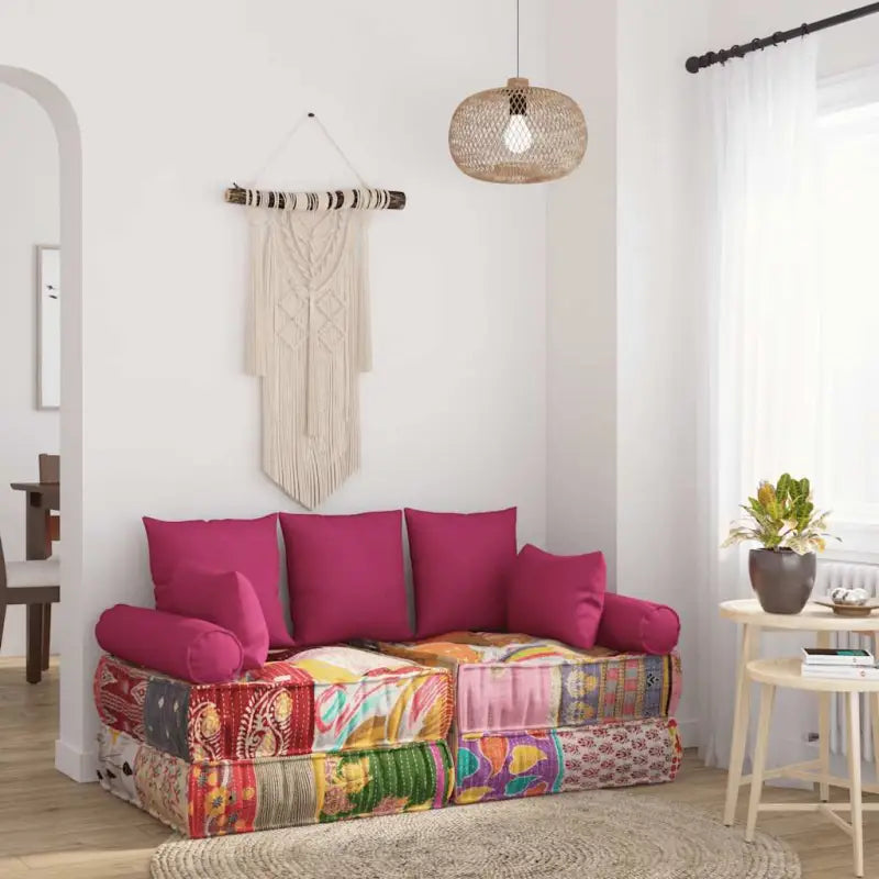 Modulaire poef met patchwork ontwerp voor exotische interieurstijl - Roze / 1 / Sierkussenset - Stoelkussens