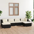 Modulaire poly rattan tuinset met comfortabele zitkussens en instelbare diepte - Zwart en crème / 2x hoek + 2x midden