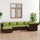 Modulaire poly rattan tuinset met comfortabele zitkussens en instelbare diepte - Bruin en groen / 3x hoek + 2x midden