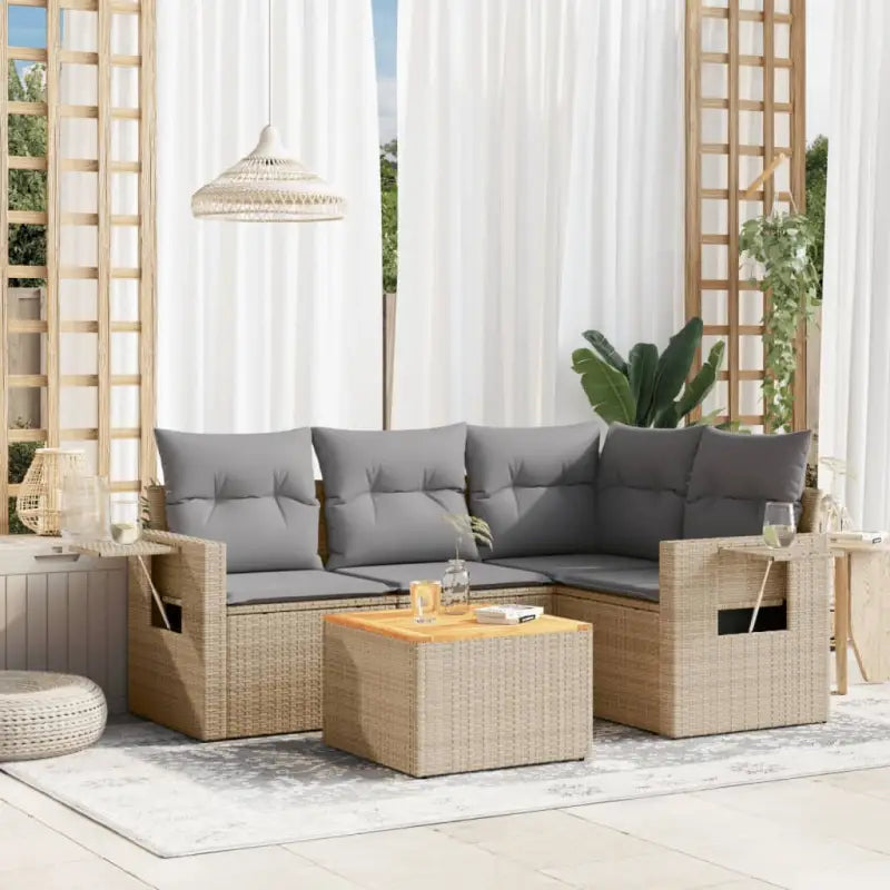 Modulaire tuinbank in beige materiaal met gepoedercoaten staal afmetingen - Beige en grijs / 1 - Modulaire tuinbanken