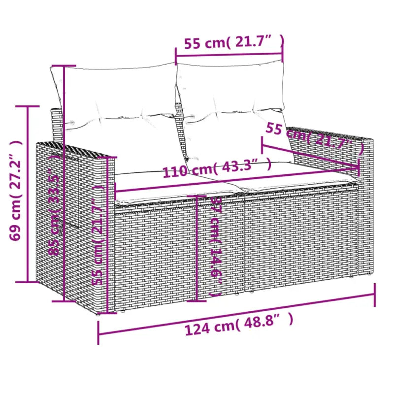 Modulaire tuinbank in grijs materiaal met gepoedercoat staal afmetingen - Modulaire tuinbanken