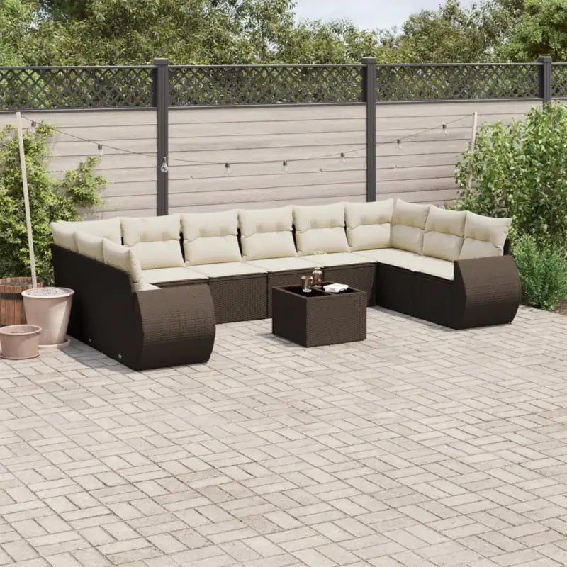 Modulaire tuinbank in zwart materiaal en gepoedercoat staal - Bruin en crème / 1 / Met tafel - Modulaire tuinbanken