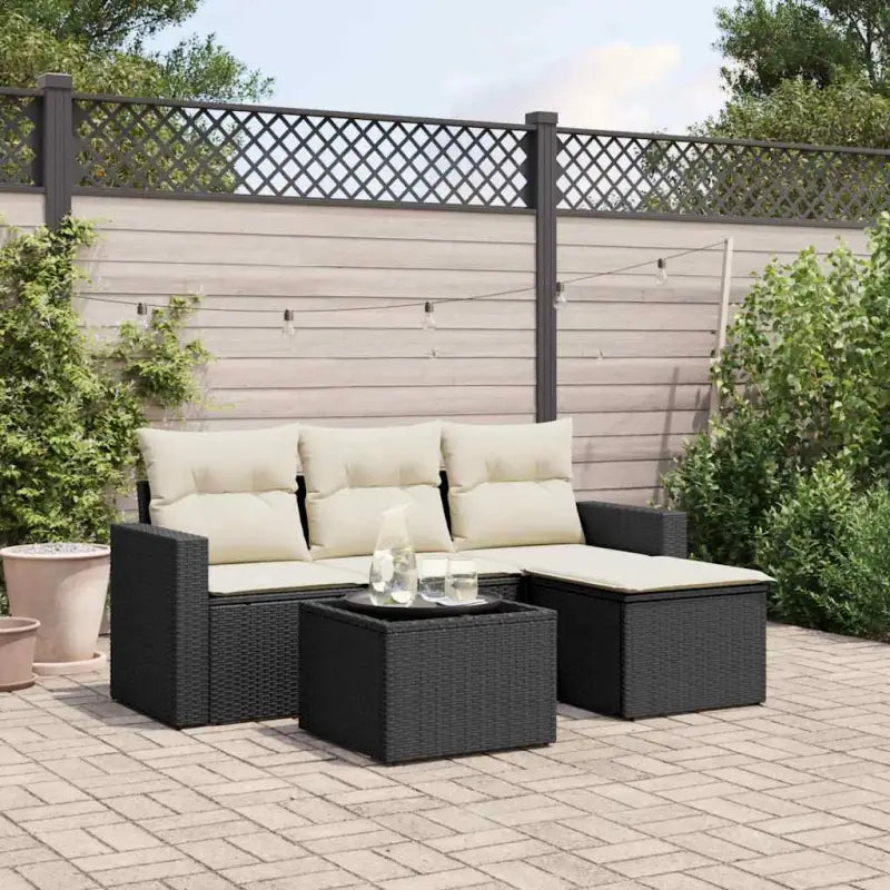 Modulaire tuinbank in zwart materiaal met gepoedercoat staal en waterdichte tas - Zwart en crème / 1 / Met tafel