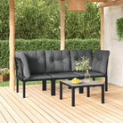 Modulaire tuinbank in zwart materiaal met gepoedercoat staal en afmetingen - 1 / 2x hoek + midden + Tafel - Modulaire
