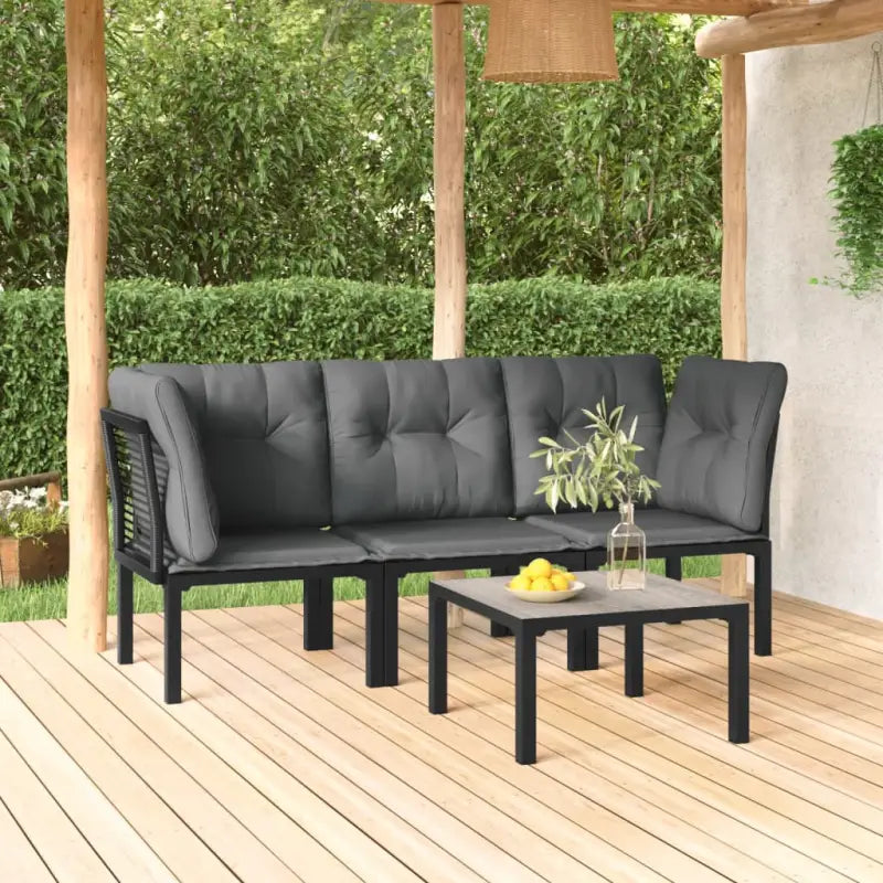 Modulaire tuinbank in zwart materiaal met gepoedercoat staal en afmetingen - 1 / 2x hoek + midden + Tafel - Modulaire