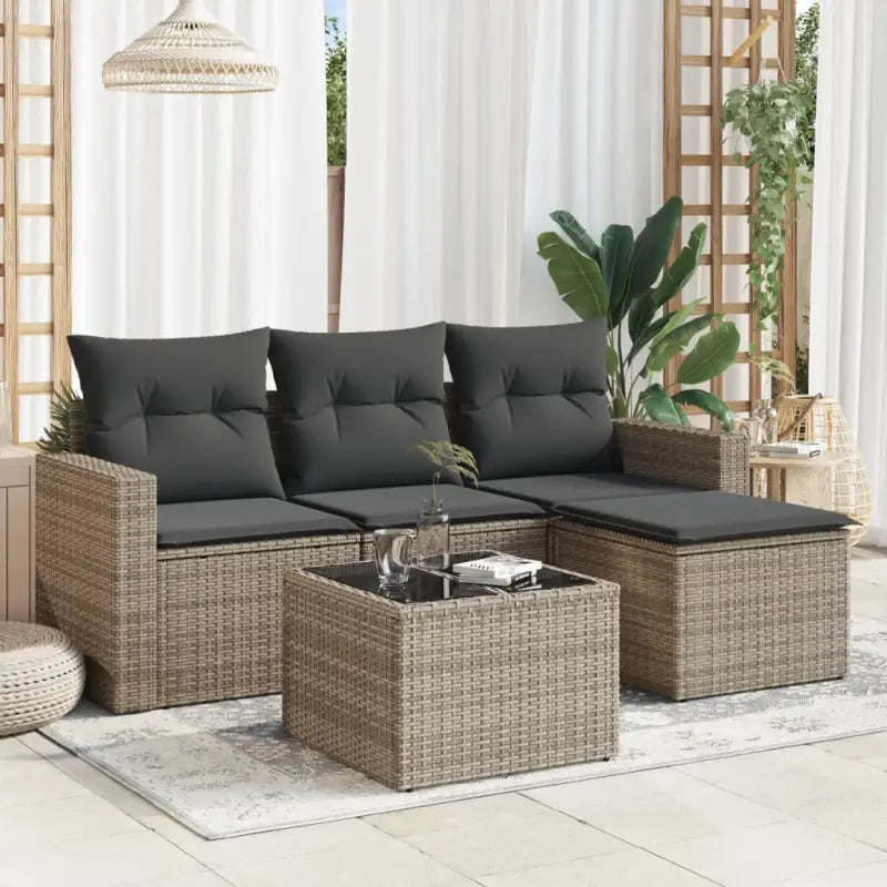 Modulaire tuinbank in zwart materiaal met gepoedercoat staal en waterdichte tas - Grijs / 1 / Met tafel - Modulaire