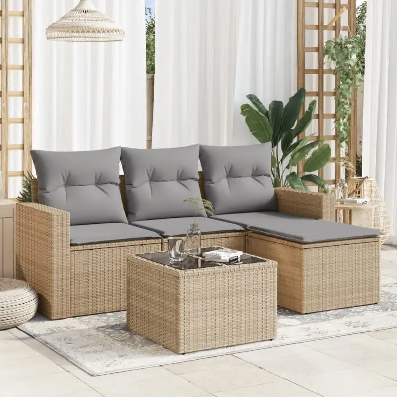 Modulaire tuinbank in zwart materiaal met gepoedercoat staal en waterdichte tas - Beige en grijs / 1 / Met tafel