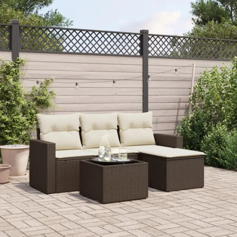 Modulaire tuinbank in zwart materiaal met gepoedercoat staal en waterdichte tas - Bruin en crème / 1 / Met tafel