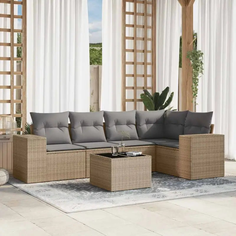 Modulaire tuinbank in zwart materiaal met gepoedercoated staal - Beige en grijs / 1 / Met tafel - Modulaire tuinbanken