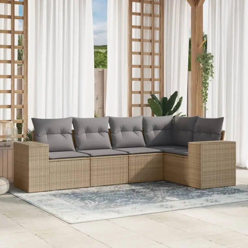 Modulaire tuinbank in zwart materiaal met gepoedercoated staal - Beige en grijs / 1 / Zonder tafel - Modulaire