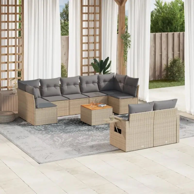 Modulaire tuinbank Lounge Set van zwart materiaal en gepoedercoat staal - Beige en grijs / 1 / Tafel + 5x midden + 2x