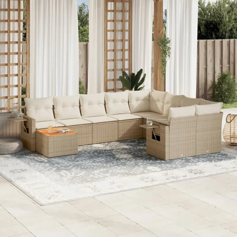 Modulaire tuinbank Lounge Set van zwart materiaal en gepoedercoat staal - Beige / 1 / Tafel + 2x hoek + 5x midden