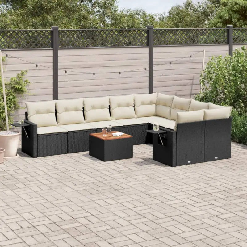 Modulaire tuinbank Lounge Set van zwart materiaal en gepoedercoat staal - Zwart en crème / 1 / 5x midden + Tafel + 2x