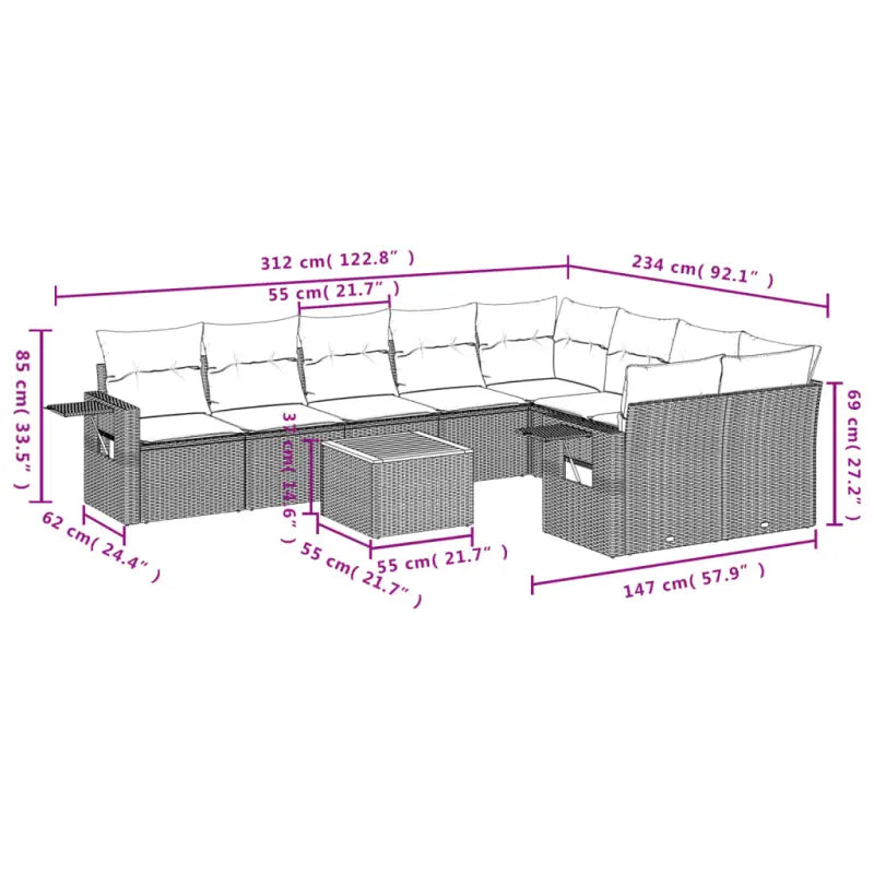 Modulaire tuinbank Lounge Set van zwart materiaal en gepoedercoat staal - Modulaire tuinbanken
