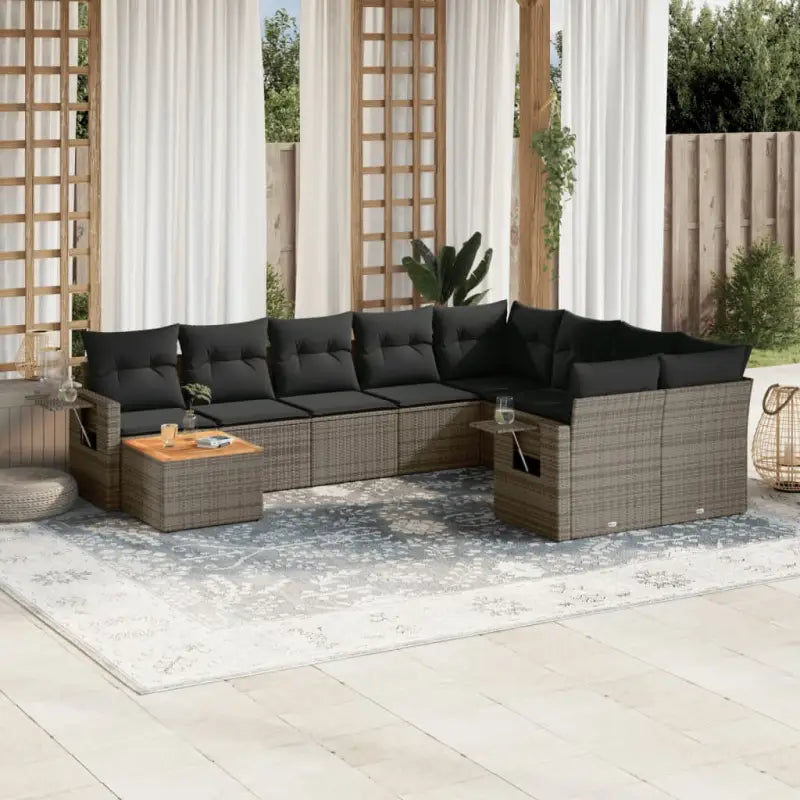 Modulaire tuinbank Lounge Set van zwart materiaal en gepoedercoat staal - Grijs / 1 / Tafel + 2x hoek + 5x midden