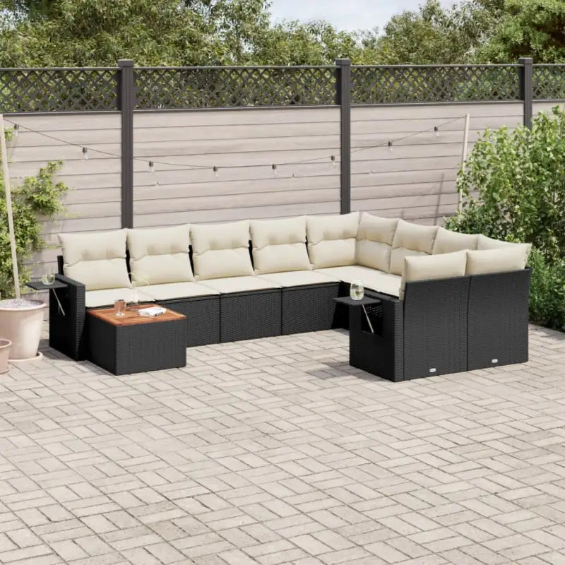Modulaire tuinbank Lounge Set van zwart materiaal en gepoedercoat staal - Zwart en crème / 1 / Tafel + 2x hoek + 5x