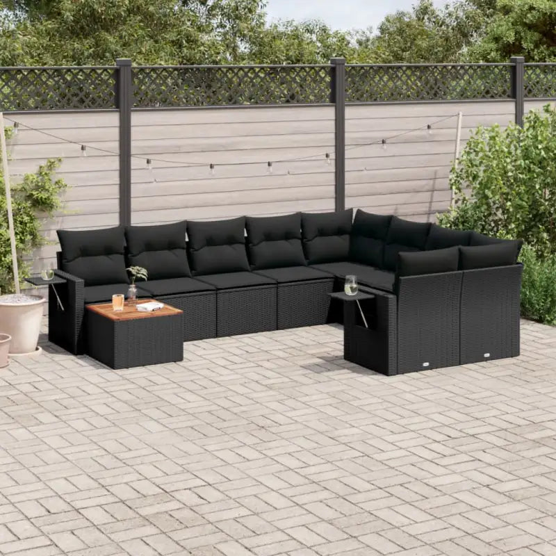 Modulaire tuinbank Lounge Set van zwart materiaal en gepoedercoat staal - Zwart / 1 / Tafel + 2x hoek + 5x midden