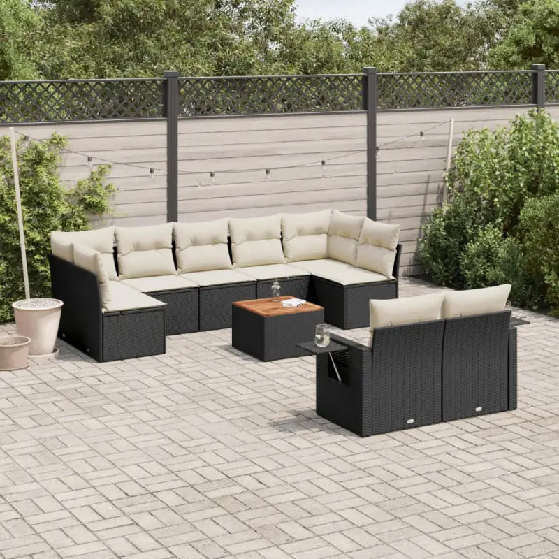 Modulaire tuinbank Lounge Set van zwart materiaal en gepoedercoat staal - Zwart en crème / 1 / Tafel + 5x midden + 2x