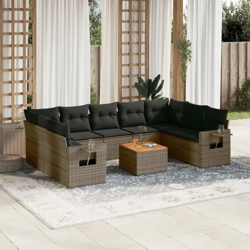 Modulaire tuinbank Lounge Set van zwart materiaal en gepoedercoat staal - Grijs / 1 / 2x corner + table + 5x middle