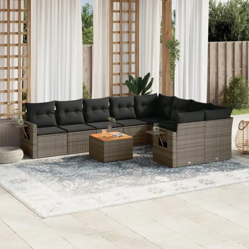 Modulaire tuinbank Lounge Set van zwart materiaal en gepoedercoat staal - Grijs / 1 / 5x midden + Tafel + 2x hoek