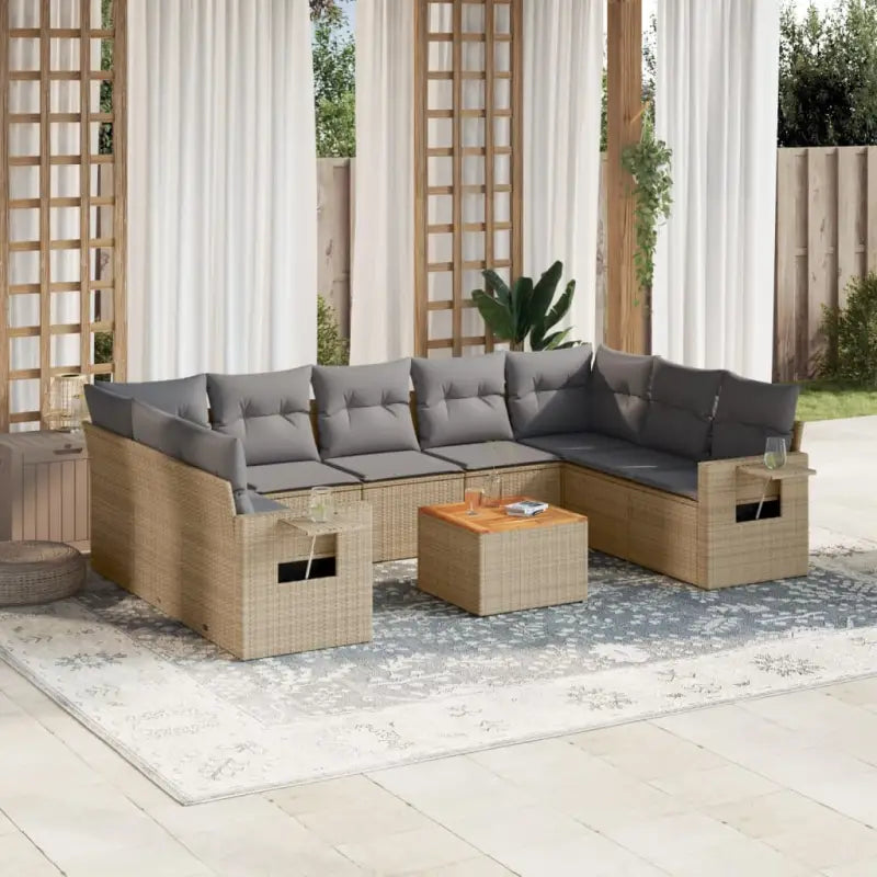 Modulaire tuinbank Lounge Set van zwart materiaal en gepoedercoat staal - Beige en grijs / 1 / 2x corner + table + 5x