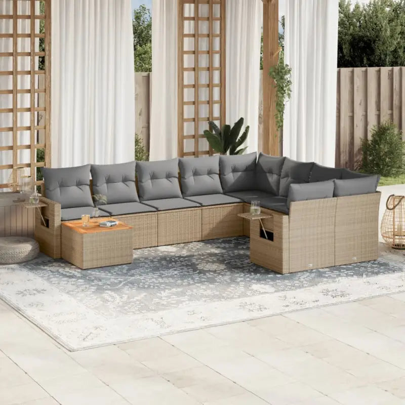 Modulaire tuinbank Lounge Set van zwart materiaal en gepoedercoat staal - Beige en grijs / 1 / Tafel + 2x hoek + 5x
