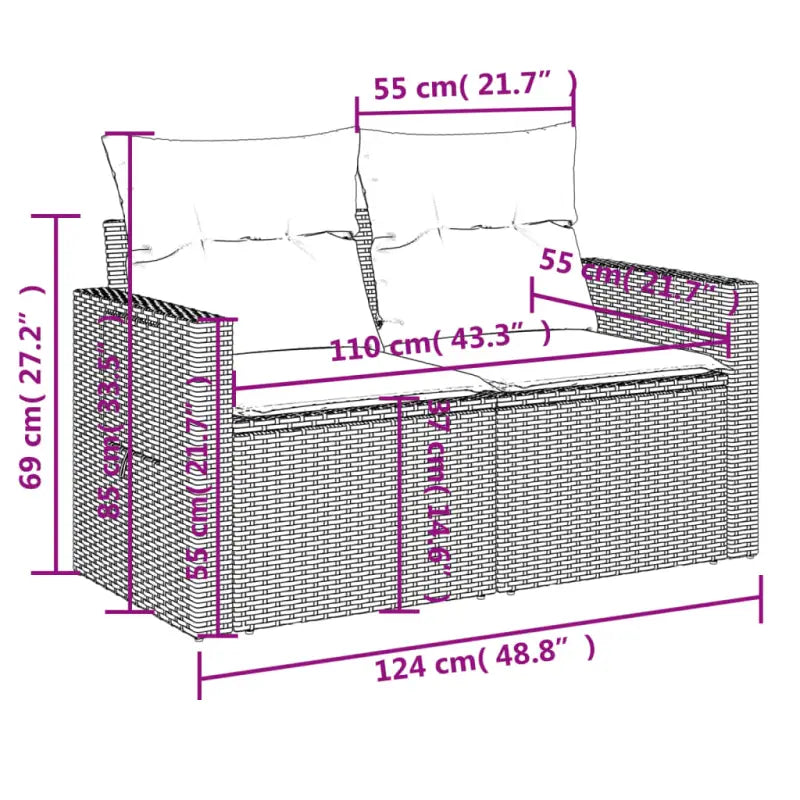 Modulaire tuinbank Lounge Set van zwart materiaal en gepoedercoat staal - Modulaire tuinbanken