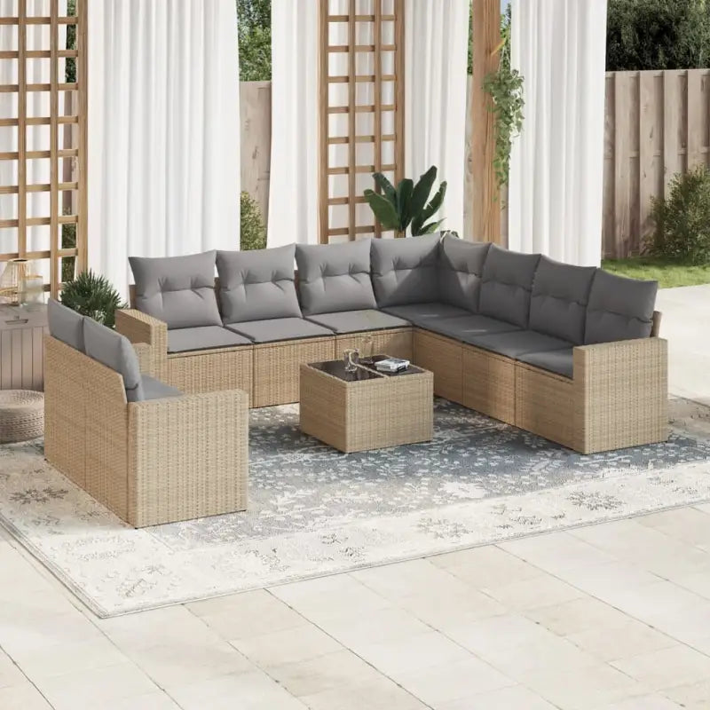 Modulaire tuinbank Loungeset met waterdichte tas en beige gepoedercoat staal - Beige en grijs / 1 / Met tafel