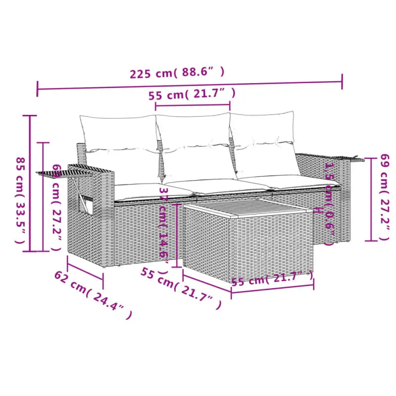 Modulaire tuinbank met beige materiaal en gepoedercoat staal afmetingen - Modulaire tuinbanken