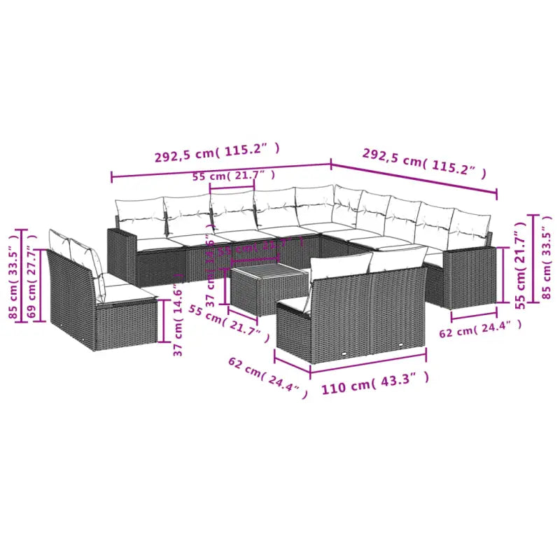 Modulaire tuinbank met beige materiaal en gepoedercoat staal afmetingen - Modulaire tuinbanken