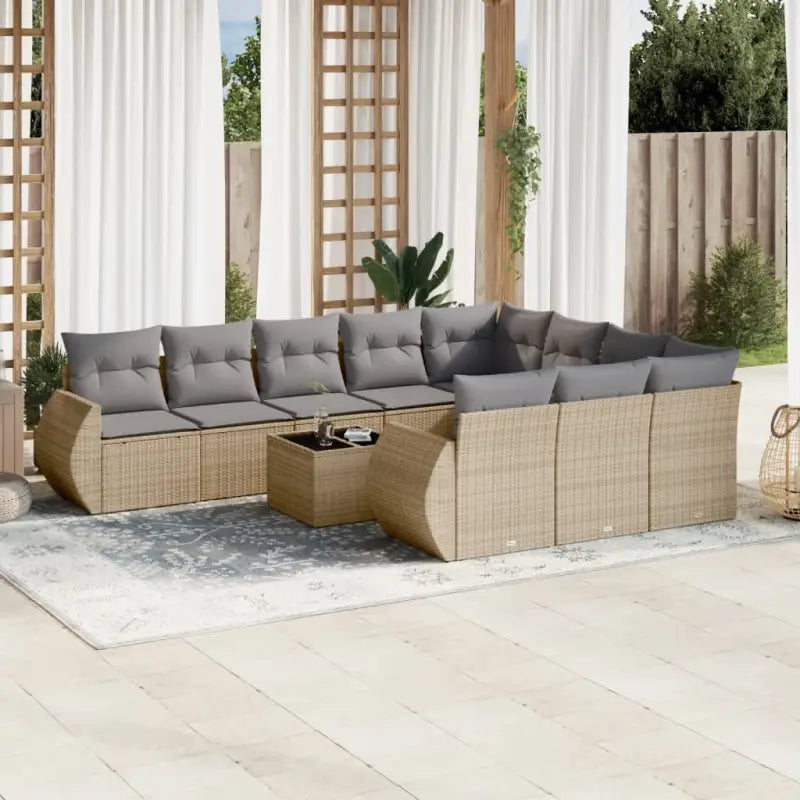 Modulaire tuinbank met beige materiaal en gepoedercoat staal afmetingen - Beige en grijs / 1 / Met tafel - Modulaire