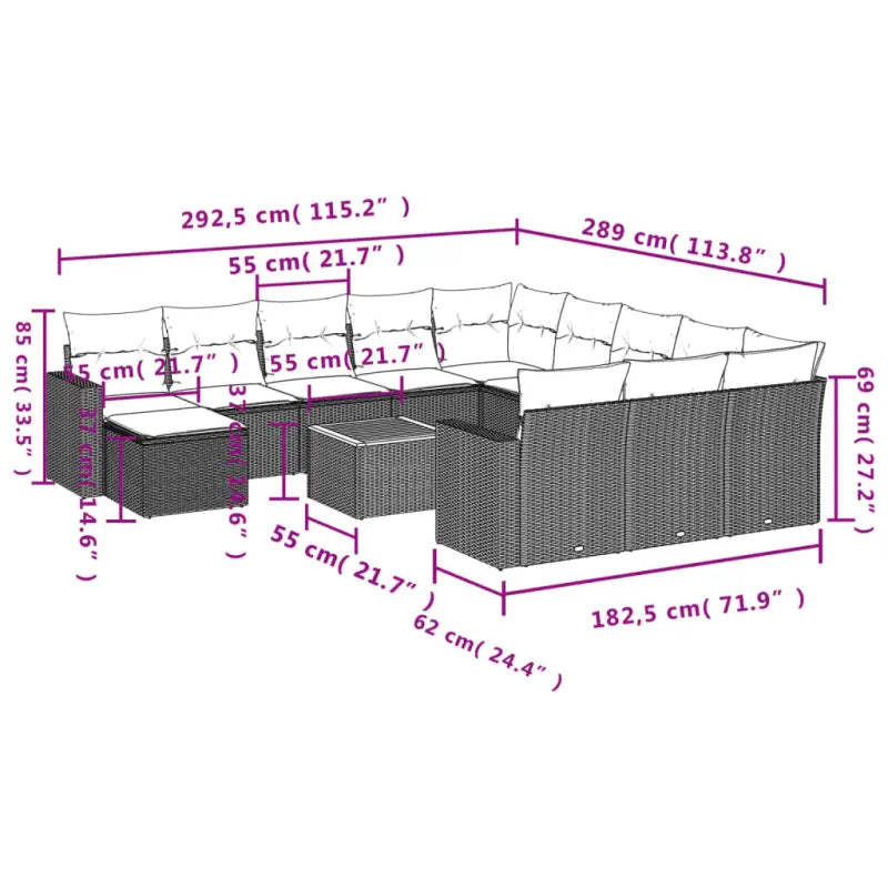 Modulaire tuinbank met beige materiaal en gepoedercoat staal afmetingen - Modulaire tuinbanken