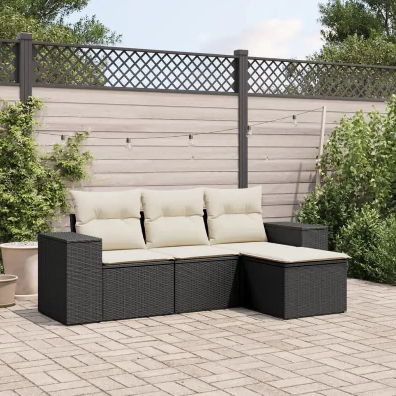 Modulaire tuinbank met beige materiaal en gepoedercoat staal afmetingen - Zwart en crème / 1 / Zonder tafel - Modulaire