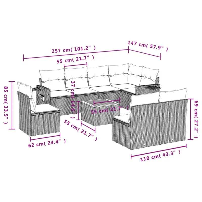 Modulaire tuinbank met beige materiaal en gepoedercoat staal afmetingen - Modulaire tuinbanken