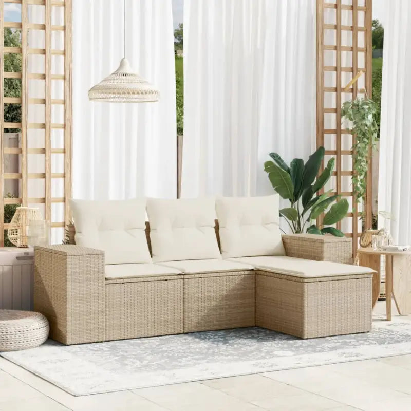 Modulaire tuinbank met beige materiaal en gepoedercoat staal afmetingen - beige en crèmekleurig / 1 / Zonder tafel