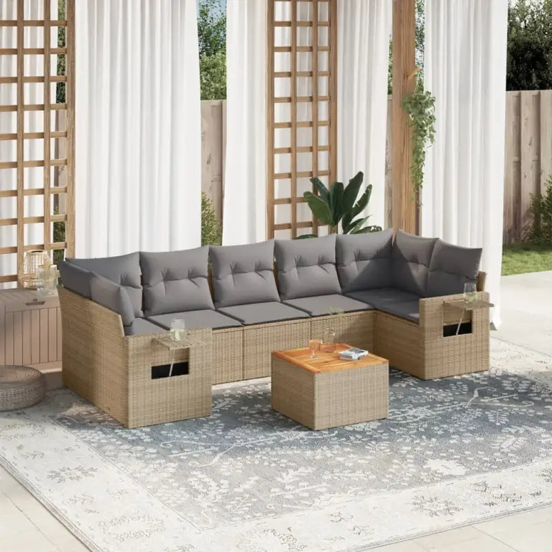 Modulaire tuinbank met beige materiaal en gepoedercoat staal afmetingen - Beige en grijs / 1 - Modulaire tuinbanken
