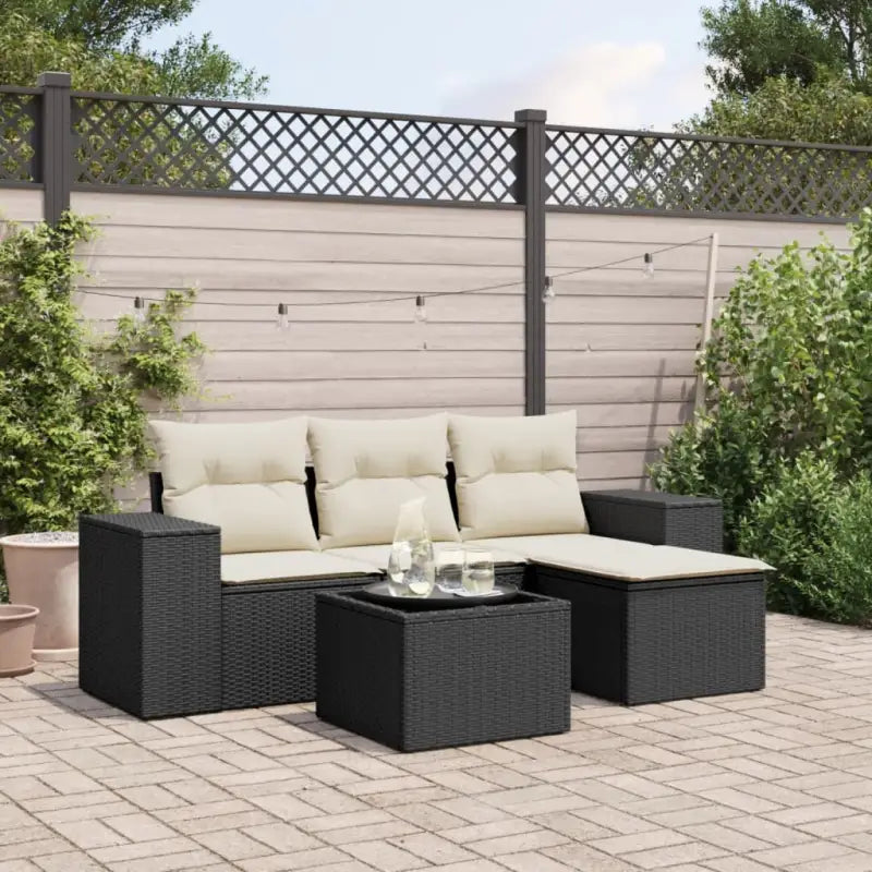 Modulaire tuinbank met beige materiaal en gepoedercoat staal afmetingen - Zwart en crème / 1 / Met tafel - Modulaire