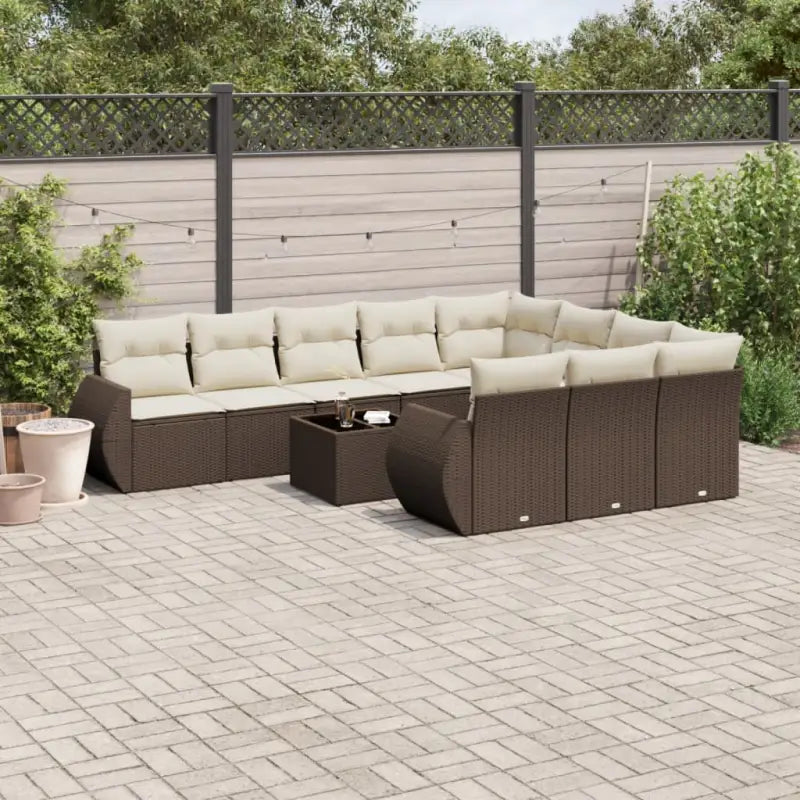 Modulaire tuinbank met beige materiaal en gepoedercoat staal afmetingen - Bruin en crème / 1 / Met tafel - Modulaire