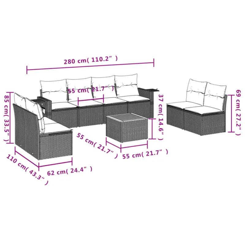 Modulaire tuinbank met beige materiaal en gepoedercoat staal afmetingen - Modulaire tuinbanken