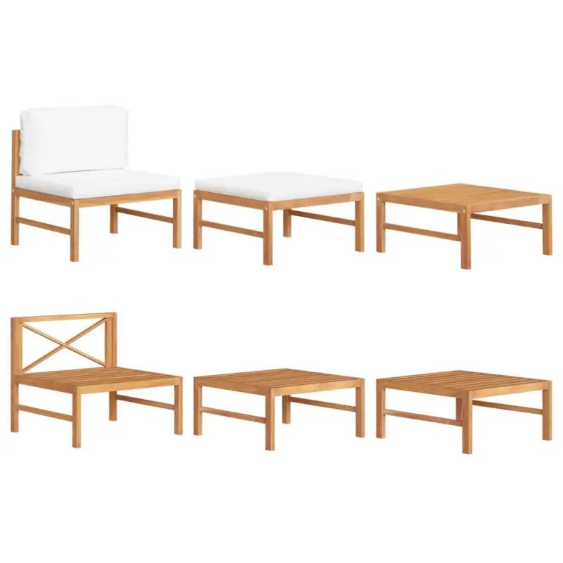 Modulaire tuinbank met fijn geschuurd hout en comfortabele kussens - Crème / 1 / midden + voetensteun + Tafel