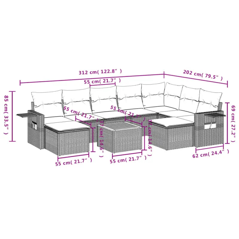 Modulaire tuinbank met grijs materiaal en gepoedercoat staal afmetingen - Modulaire tuinbanken