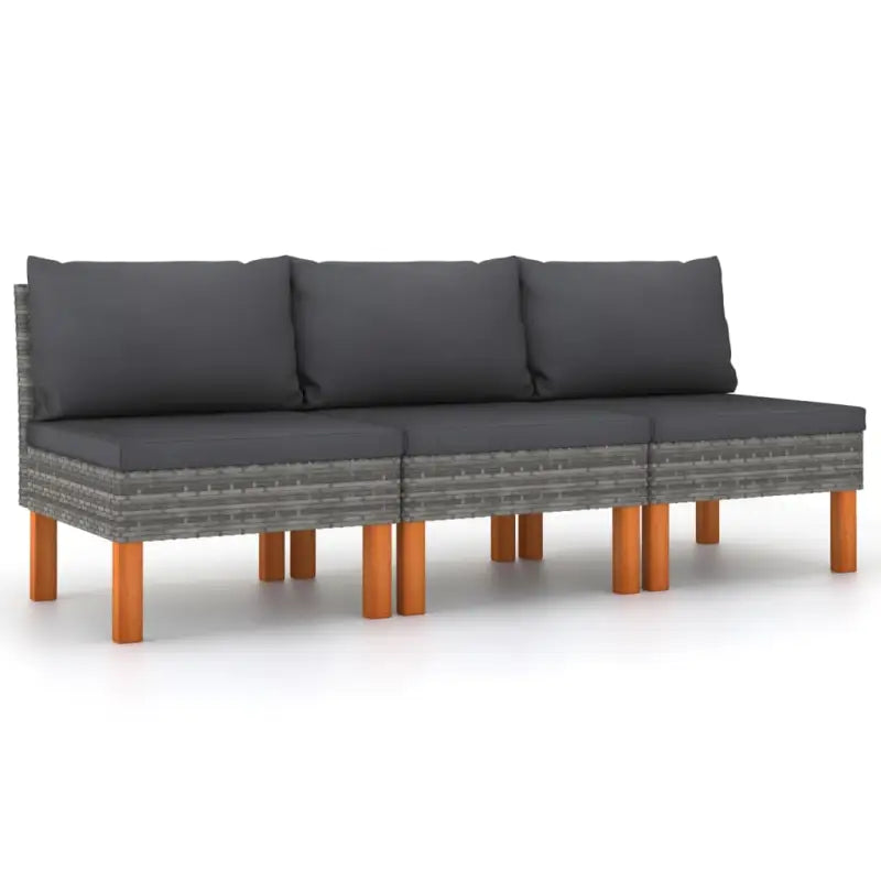 Modulaire tuinbank met PE-rattan en massief eucalyptushout frame - Grijs / 1 / Middenbank (3 st) - Modulaire tuinbanken