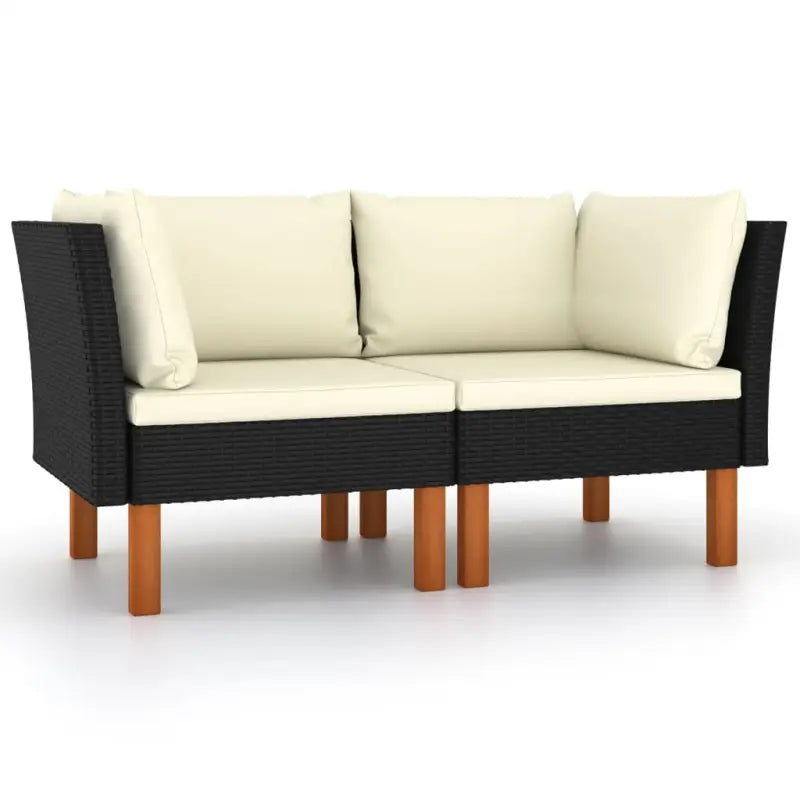 Modulaire tuinbank met PE-rattan en massief eucalyptushout frame - Zwart / 1 / Hoekbank (linkerarmleuning) + hoekbank