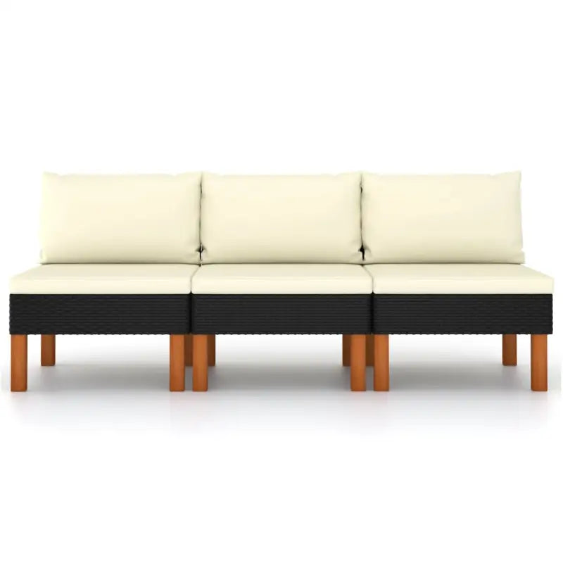 Modulaire tuinbank met PE-rattan en massief eucalyptushout frame - Zwart / 1 / Middenbank (3 st) - Modulaire tuinbanken